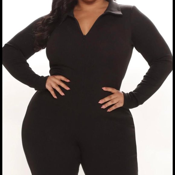 Fshion Nova Black Ashley ribbed jumpsuit size 1X 14/16 NEW with tags!! - Picture 2 of 5